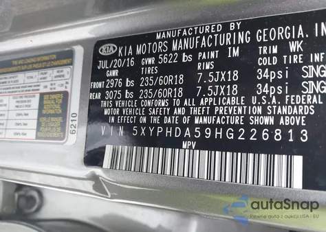 2017 Kia Sorento 3.3L Ex from USA, damaged, VIN 5XYPHDA59HG226813